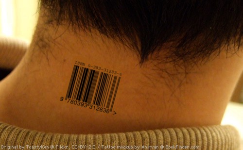 bar code tattoos. arcode tattoo neck.